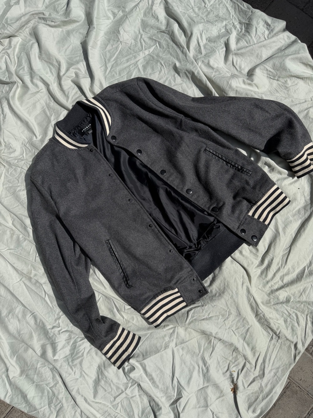 PacSun Charcoal Gray Bomber Jacket with Cream-Striped Trim